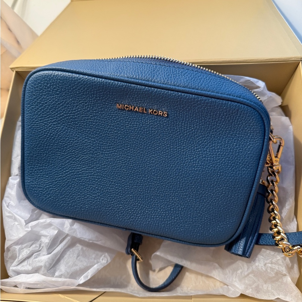 Michael Kors Teal Pebbled Leather Crossbody with Gold Hardware